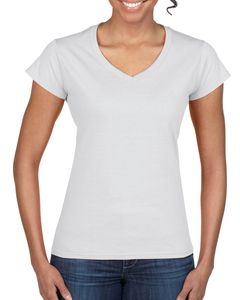Gildan GD078 - T-shirt Mulher Gola V 64V00L Soft Style Branco