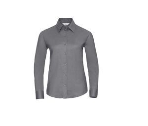 Russell Collection JZ32F - Camisa De Senhora De Manga Comprida - Easy Care Oxford Prata