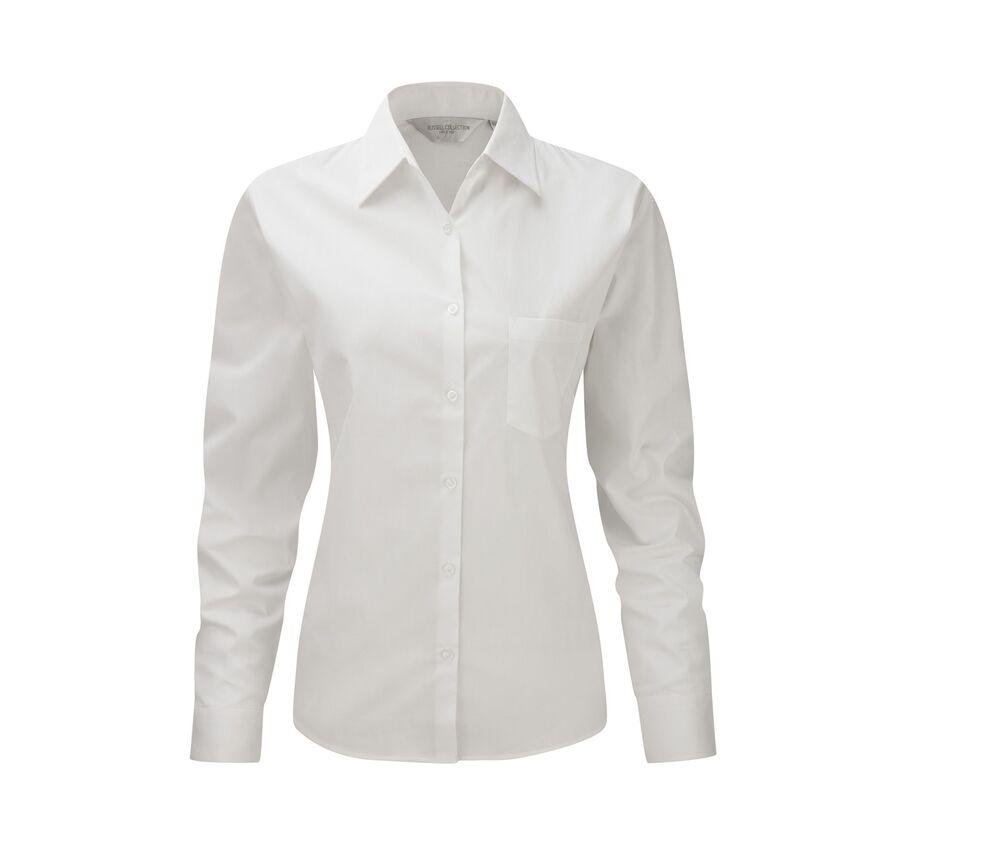 Russell Collection JZ36F - Camisa De Senhora De Manga Comprida Em Algodão Puro - Easy Care Poplin