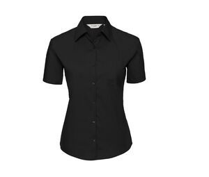 Russell Collection JZ37F - Camisa De Senhora De Manga Curta - Pure Cotton Easy Care Popline Preto