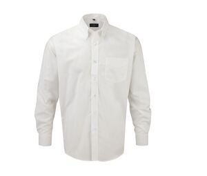 Russell Collection JZ932 - Camisa masculina Oxford Branco