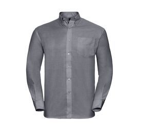 Russell Collection JZ932 - Camisa masculina Oxford Prata