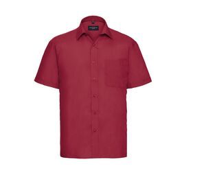 Russell Collection JZ935 - Camisa De Homem De Manga Curta - Polycotton Easy Care Popline Classic Red