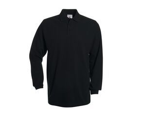 B&C BC445 - Camisa de pólo de manga comprida masculina 100% algodão Preto
