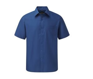 Russell Collection JZ935 - Camisa De Homem De Manga Curta - Polycotton Easy Care Popline Bright Royal