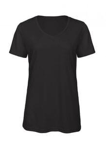 B&C BC058 - T-shirt feminina de decote em V Tri-Blend Preto