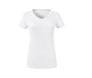 Russell RU103F - Camiseta orgânica de decote em V feminino White
