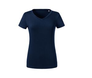 Russell RU103F - Camiseta orgânica de decote em V feminino Azul profundo