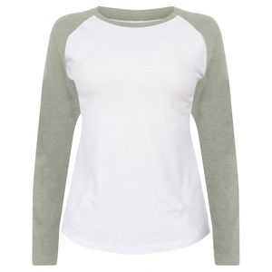 SF Women SK271 - Camisa mangas compridas baseball mulher White / Heather Grey