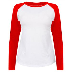SF Women SK271 - Camisa mangas compridas baseball mulher Branco / Vermelho