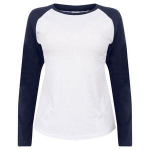SF Women SK271 - Camisa mangas compridas baseball mulher White/ Oxford Navy