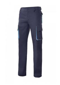 VELILLA V3004 - Calças profissionais multibolsos bicor Navy / Sky Blue