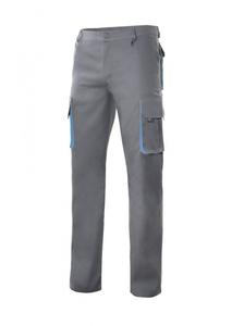 VELILLA V3004 - Calças profissionais multibolsos bicor Grey / Sky Blue