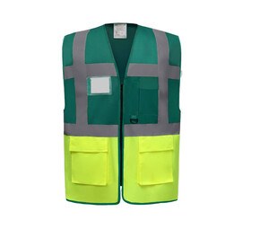Yoko YK801 - Colete multi-funções de alta segurança Paramedic Green / Hi Vis Yellow