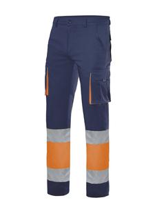 VELILLA V13002 - Calças de trabalho com bolsos Navy/Fluo Orange