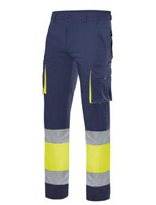 VELILLA V13002 - Calças de trabalho com bolsos Navy/Fluo Yellow